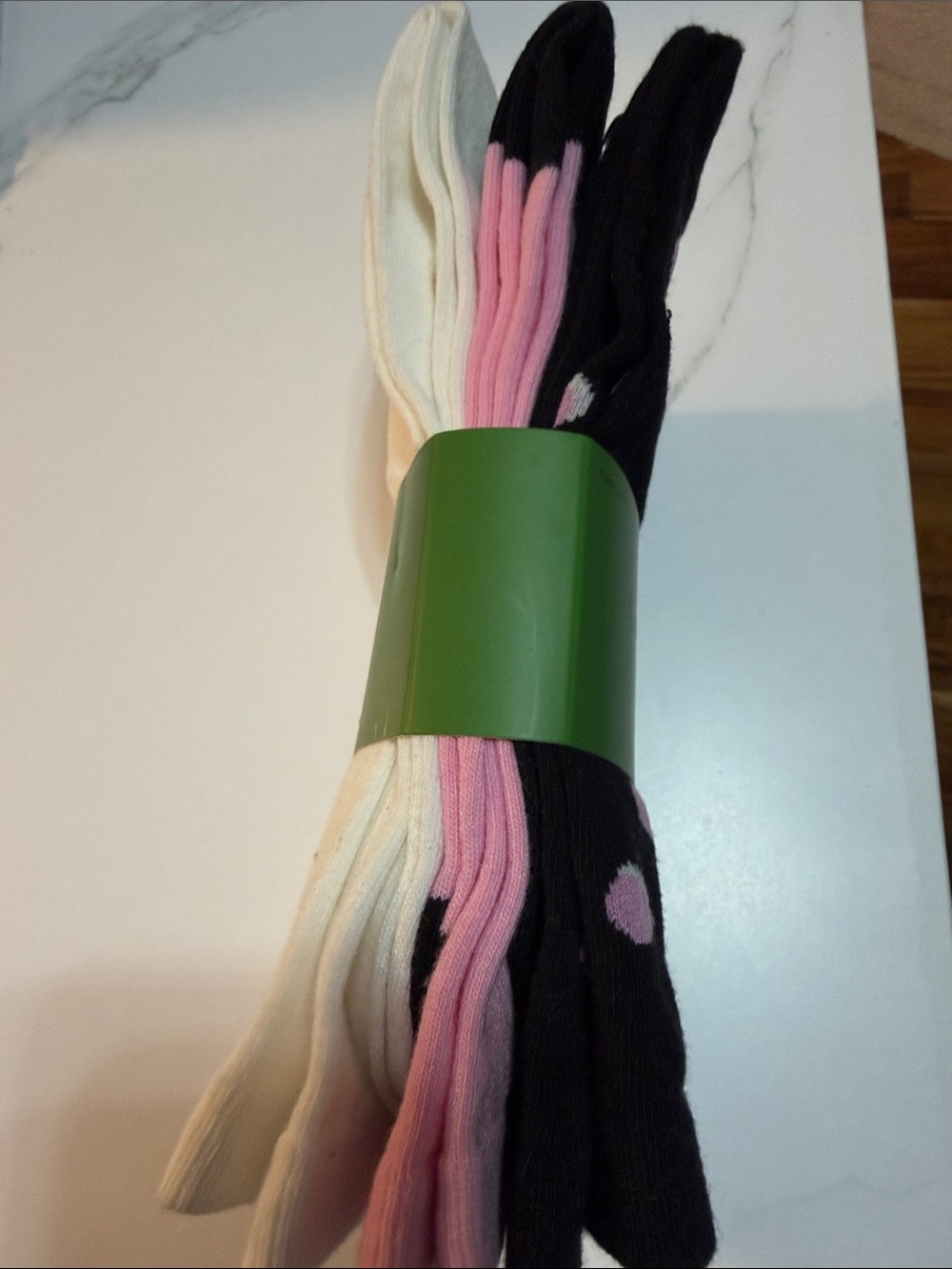 Kate Spade, new crew socks, pink cream, and black - Picture 2 of 6